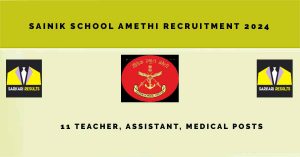 Sainik School Amethi Recruitment 2024 |Sarkari Naukri| 11 Teacher, Assistant, Medical Posts